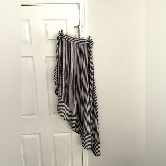 Burgundy and Navy Striped Asymmetrical Maxi Skirt - Picture 4 of 4